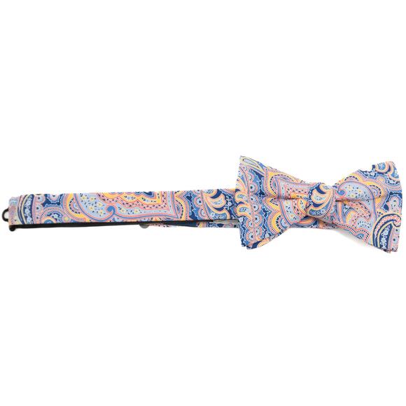 Saddlebred Adjustable Pre-tied 100% Silk Blue Pink Yellow Paisley Bowtie - Picture 2 of 6